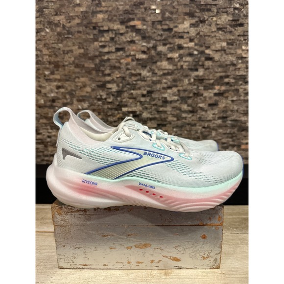 Brooks Shoes - Brooks Glycerin 22 Womens Running Shoes White Blue Sneakers 120434 1B 110 Sz 8
